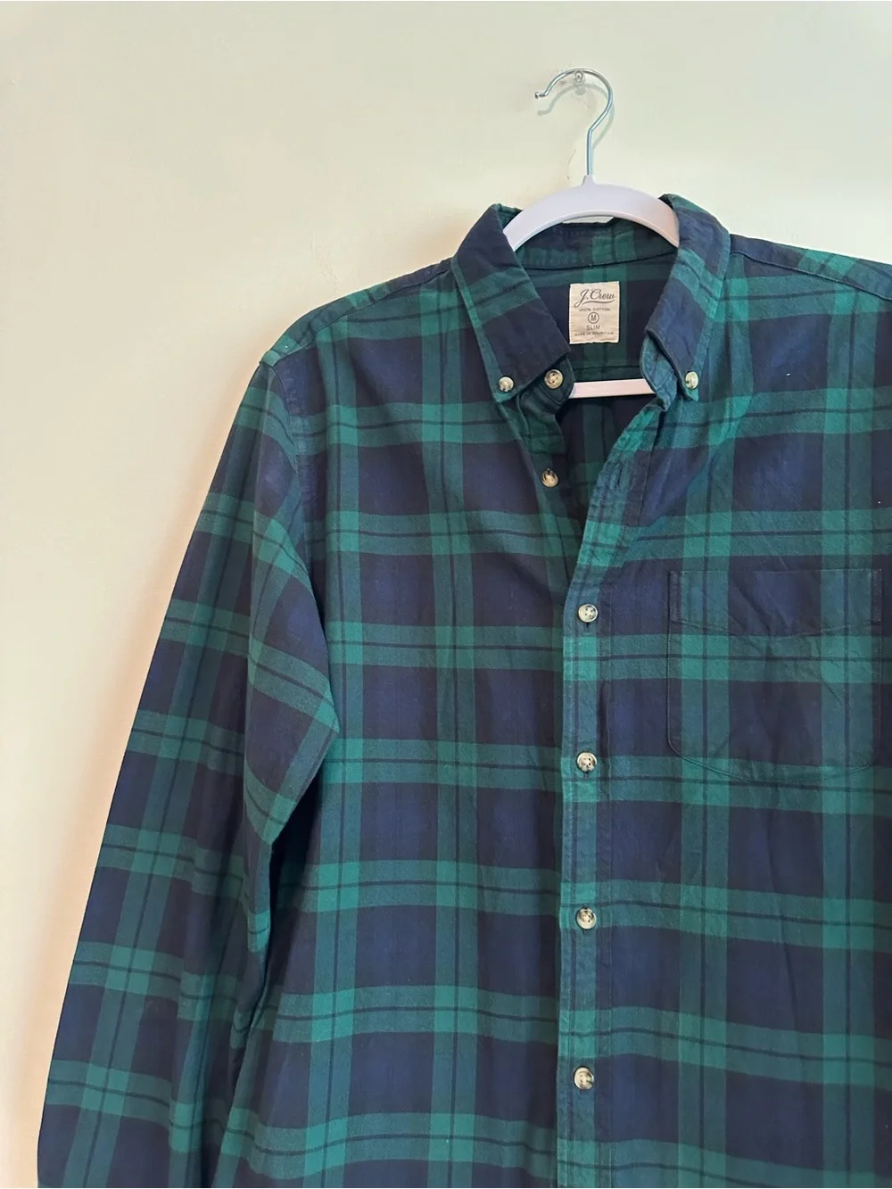 J. Crew Navy and Green Plaid Button-Down Shirt